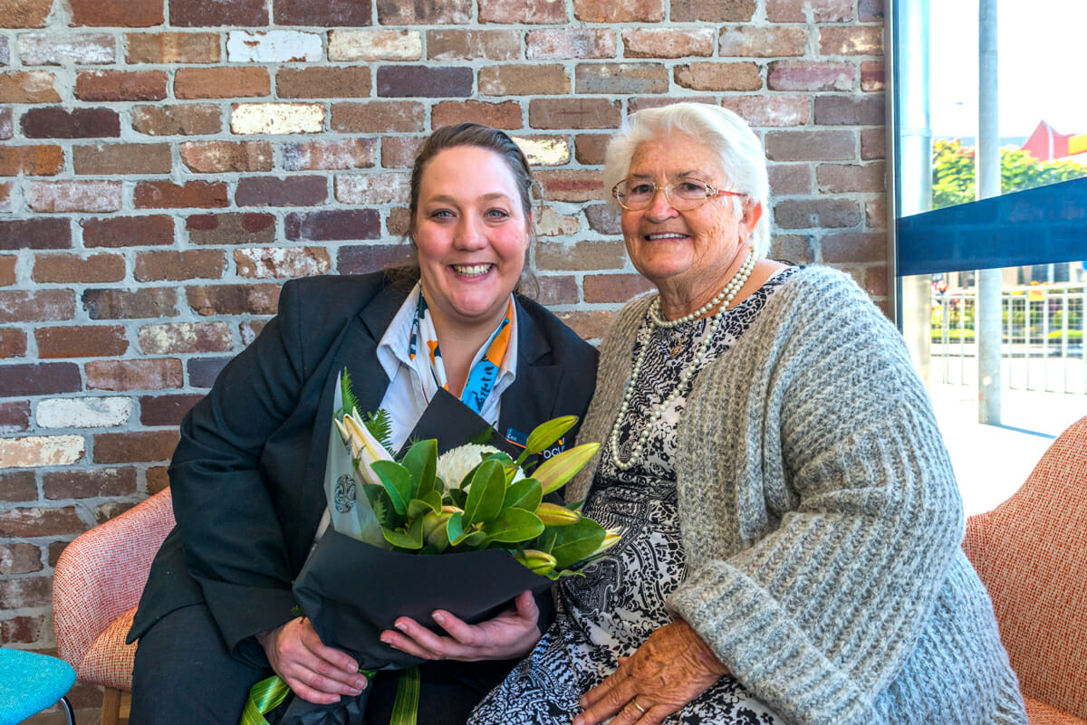 Cass Wilson, bcu Coffs Harbour Area Manager with Mrs Clarice Amos