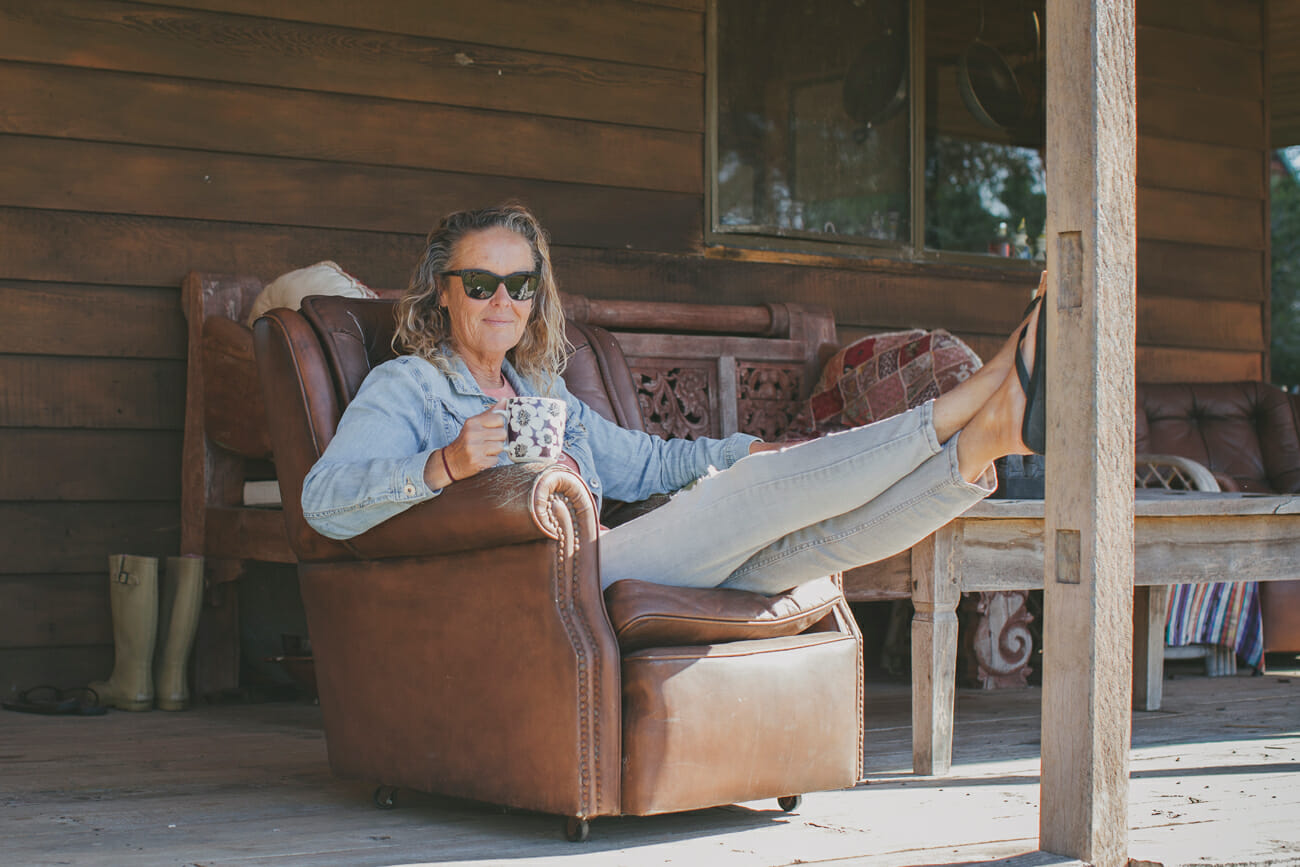 Maxine relaxing in her cottage