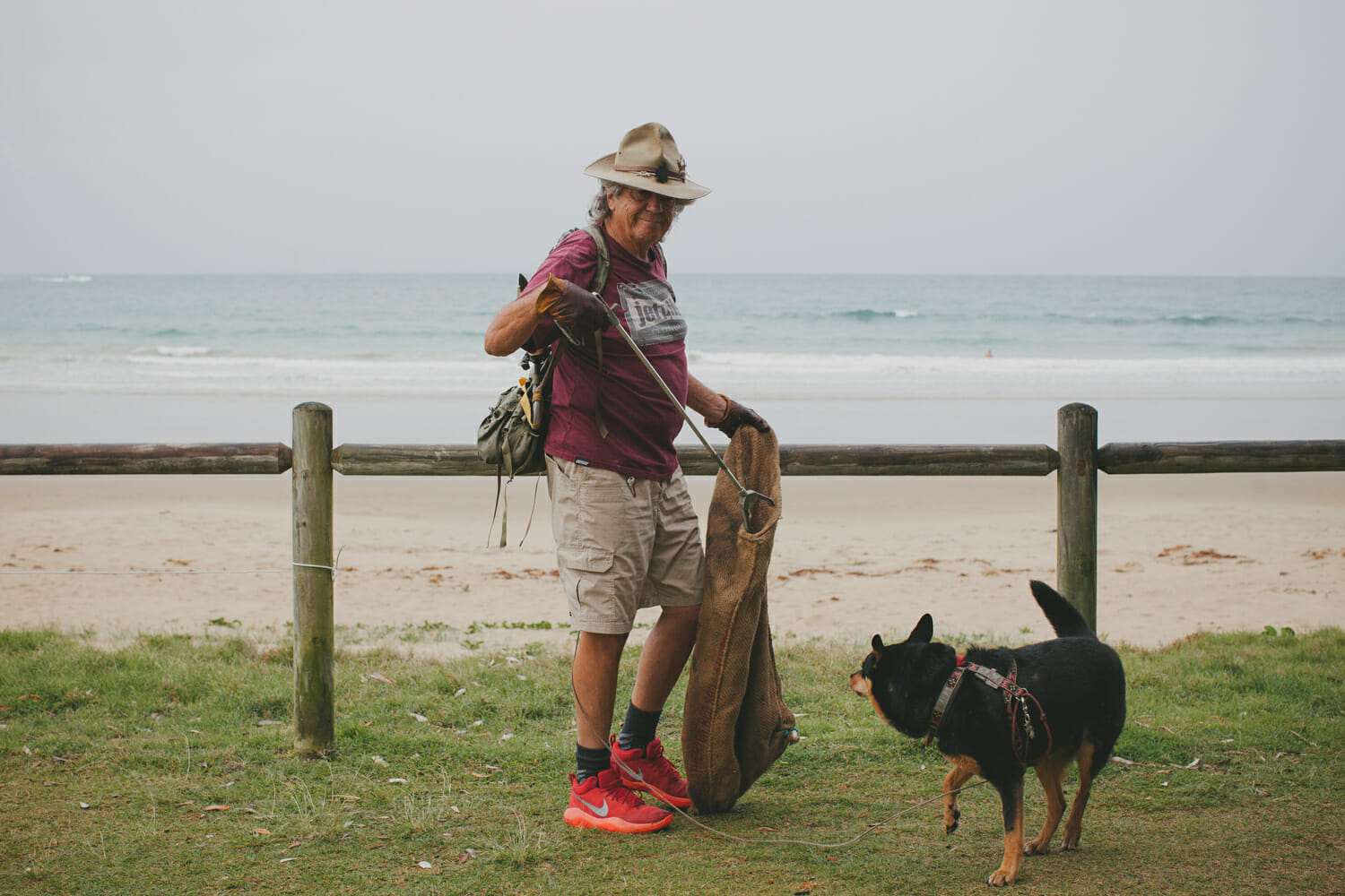 Jim Stevens cleaning with his dog