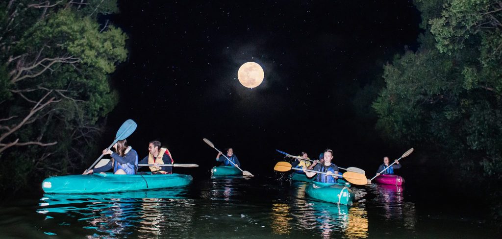 Paddling beneath a full moon on the Bellinger River