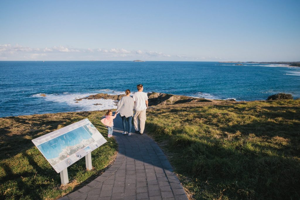 The Woolgoolga Headland is one of many great vantage points for whale watching along the coast. 