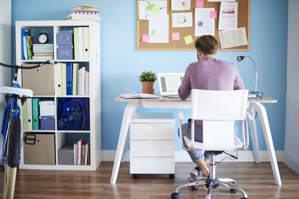 The perfect space to work from home is organised and has a lot of natural light.