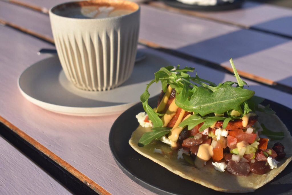 taco - broccoli or chorizo with coffee 