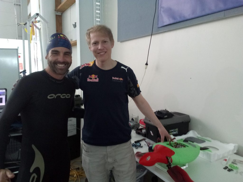 Nick van der Geest and Lorenzo in Spain with the turtle robot