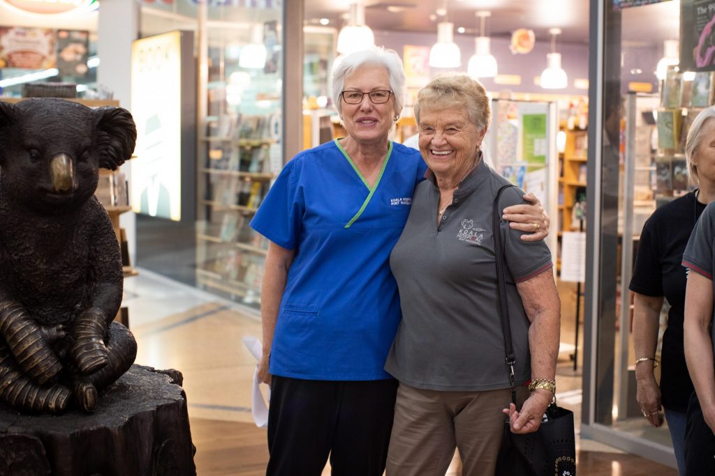 Gaby and Barbra at the unveiling of  the Sculpture of Lewis the Koala at Port Central