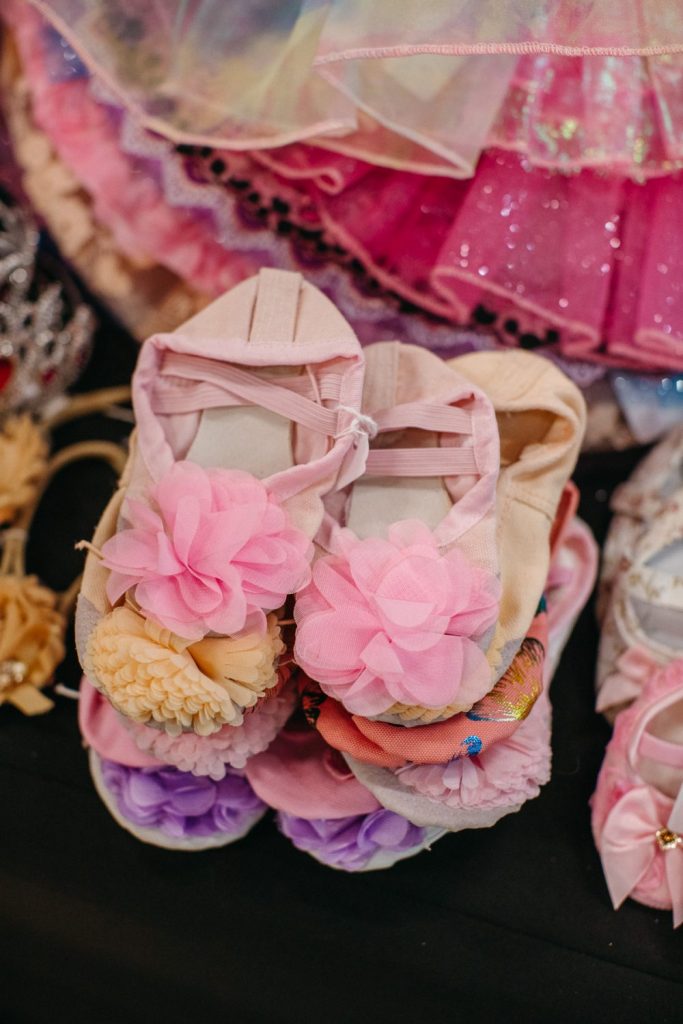 Close up of handmade pink ballet slippers 