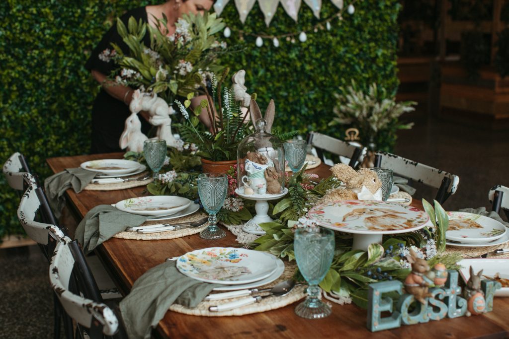 An ornately decorated easter table