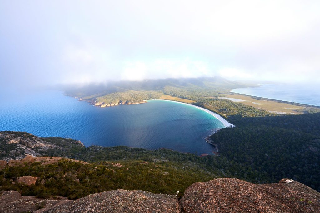 Wide shot of Wineglass Bay in Tasmania