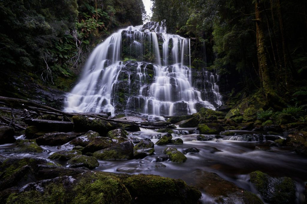 A three tiered waterfall in Tasmania