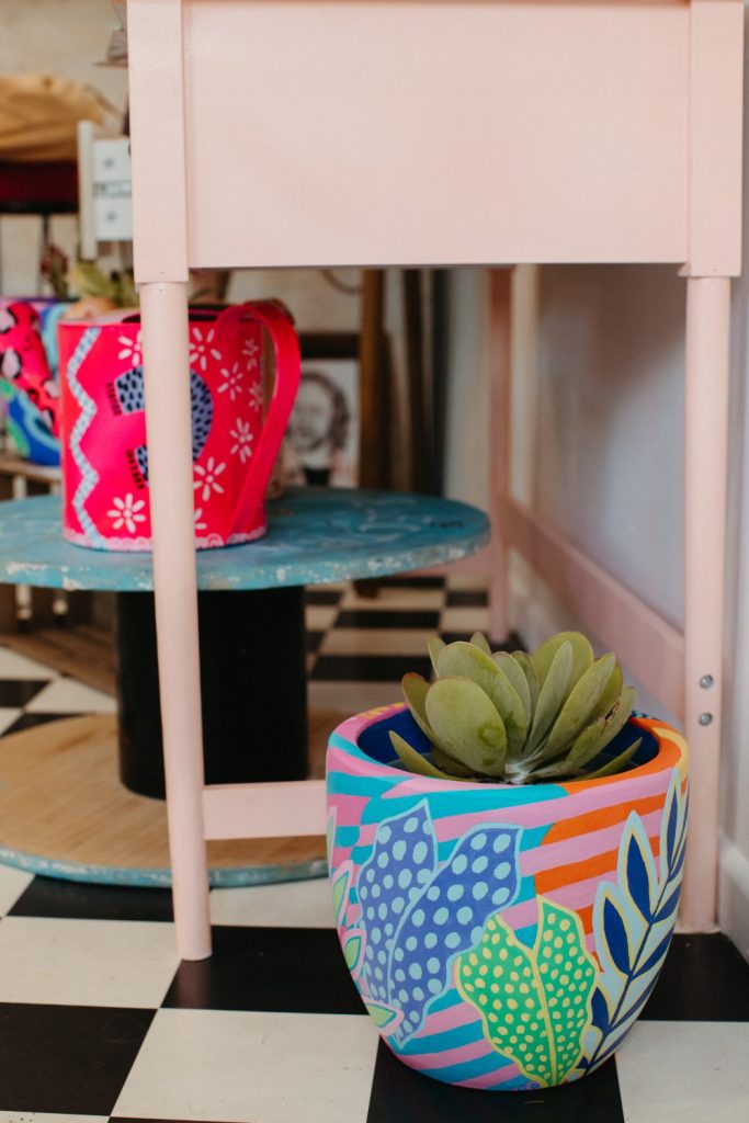 Plants in colourful pots 