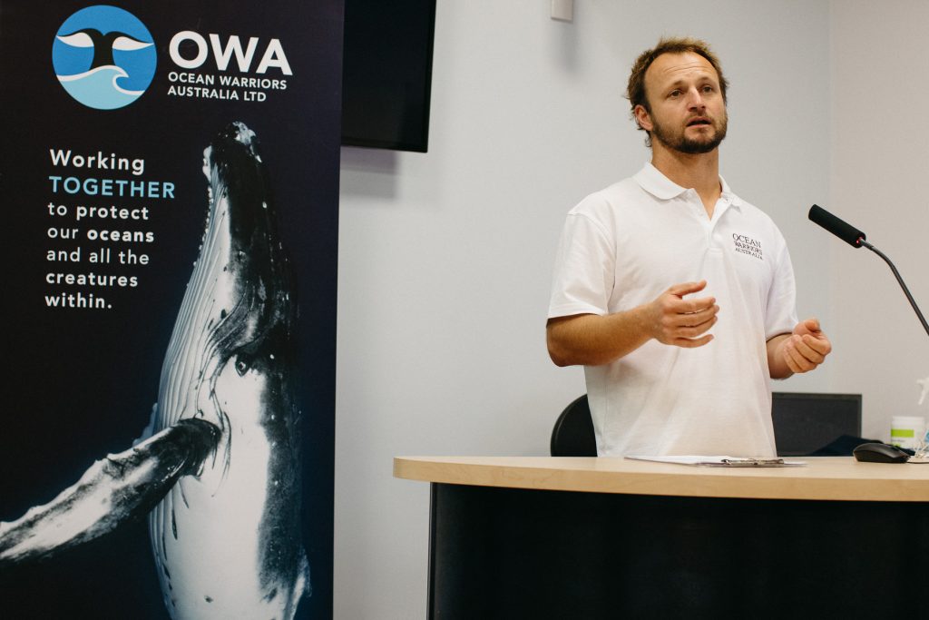 A man speaking at the Ocean Warriors Australia launch