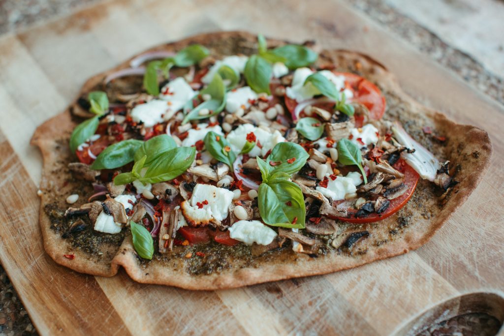 A spelt flour vegetarian pizza