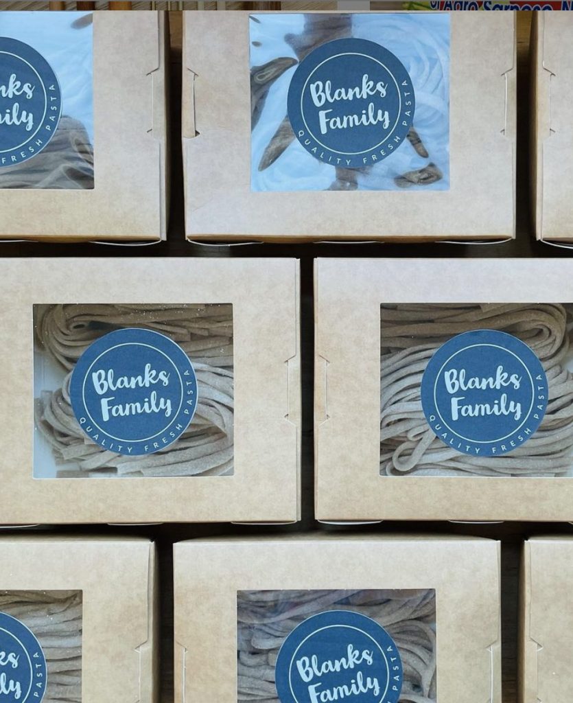 Blanks Family Pasta in brown boxes