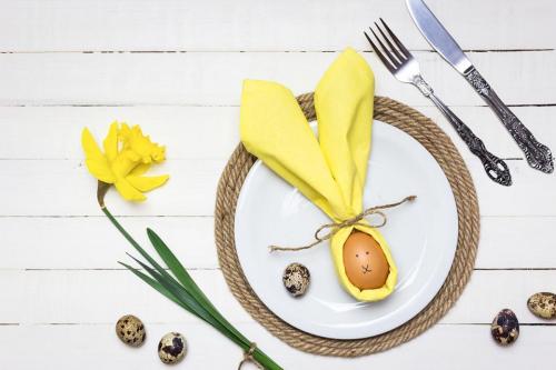 Yellow festive Easter table setting